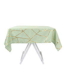 Gold Foil Geometric Pattern Tablecloth 54X54 Inch Size Sage Green