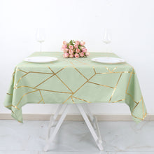 Square Tablecloth Sage Green Gold Foil Geometric Polyester 54X54 Inch Size