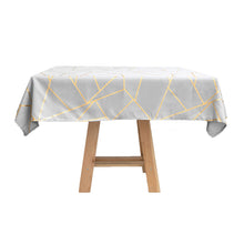 Silver Tablecloth With Gold Foil Geometric Pattern 54 Inch x 54 Inch Square Polyester