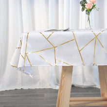 54 Inch x 54 Inch White Polyester Tablecloth With Gold Geometric Design