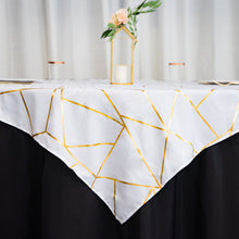 54 Inch x 54 Inch White Polyester Square Overlay With Gold Geometric Design