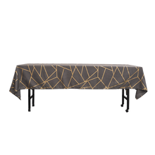 Rectangle Tablecloth 60 Inch x 102 Inch Charcoal Gray Polyester With Gold Foil Geometric Print