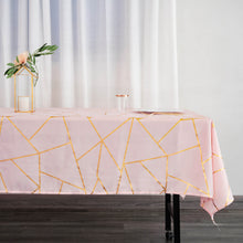 Polyester 60 Inch x 102 Inch Tablecloth In Rose Gold Blush With Gold Foil Design