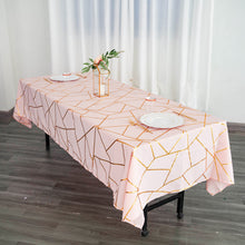 Rectangle Tablecloth In Blush Rose Gold With Gold Foil Pattern 60 Inch x 102 Inch