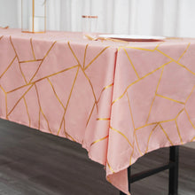 Polyester Rectangle Tablecloth 60 Inch x 102 Inch In Dusty Rose With Gold Foil Design