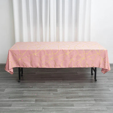 Elegant Dusty Rose Seamless Rectangle Polyester Tablecloth with Gold Foil Geometric Pattern