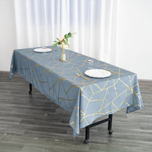 Dusty Blue Tablecloth 60 Inch x 102 Inch Rectangle With Gold Geometric Design In Polyester
