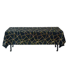 Black Polyester Tablecloth 60 Inch x 102 Inch With Gold Foil Geometric Pattern