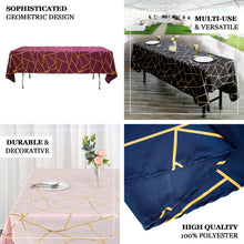 Peacock Teal Rectangle Polyester Tablecloth Polyester with Gold Foil Geometric Print 60 Inch x 102 Inch