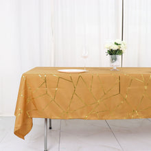 Polyester Rectangle Tablecloth in Gold with Gold Foil Geometric Design 60 Inch x 102 Inch