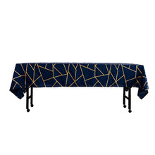 Polyester Navy Blue Tablecloth 60 Inch x 102 Inch With Gold Foil Design