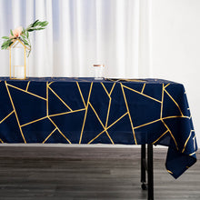 Rectangle Tablecloth 60 Inch x 102 Inch Navy Blue With Gold Geometric Pattern