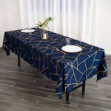 Navy Blue Tablecloth 60 Inch x 102 Inch Polyester With Gold Foil Pattern