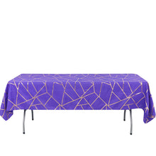 60 Inch x 102 Inch Gold Foil Geometric Pattern on Purple Rectangle Polyester Tablecloth