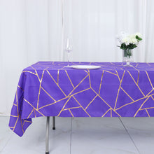 Polyester Rectangle Tablecloth in Purple with Gold Foil Geometric Design 60 Inch x 102 Inch