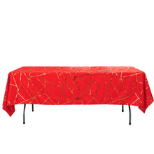 Red Polyester Tablecloth With Gold Foil Geometric Design 60 Inch x 102 Inch