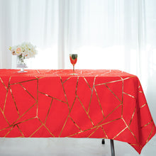 Gold Foil Pattern On 60 Inch x 102 Inch Red Rectangle Polyester Tablecloth