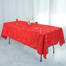 Gold Foil Geometric Pattern On Red 60 Inch x 102 Inch Polyester Tablecloth