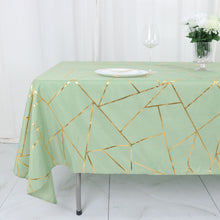 Polyester Rectangle Tablecloth in Sage Green with Gold Foil Geometric Design 60 Inch x 102 Inch
