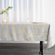 Rectangle Tablecloth In Silver 60 Inch x 102 Inch With Gold Geometric Design