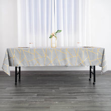 Silver Rectangle Tablecloth With Gold Foil Geometric Print 60 Inch x 102 Inch Polyester