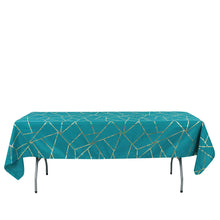60 Inch x 102 Inch Gold Foil Geometric Pattern on Peacock Teal Rectangle Polyester Tablecloth
