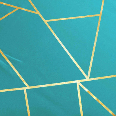 Teal fabric with gold geometric pattern