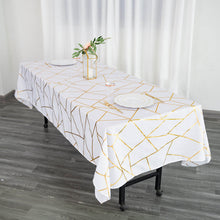 Rectangular Tablecloth In White 60 Inch x 102 Inch With Gold Geometric Design