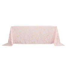 Rectangle Tablecloth 90 Inch x 132 Inch Blush Rose Gold Polyester With Gold Foil Geometric Print