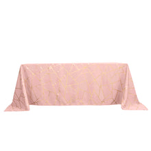 90 Inch x 132 Inch Dusty Rose Rectangle Polyester Tablecloth With Gold Foil Geometric Pattern