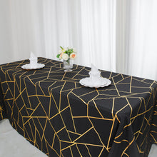 90 Inch x 132 Inch Polyester Tablecloth In Black With Gold Geometric Design