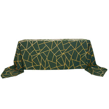 Hunter Emerald Green 90 Inch x 132 Inch Polyester Tablecloth With Gold Foil Geometric Design