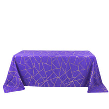 90 Inch x 132 Inch Gold Foil Geometric Pattern on Purple Rectangle Polyester Tablecloth