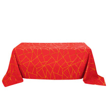 Gold Foil Geometric Pattern On Red 90 Inch x 132 Inch Rectangle Polyester Tablecloth