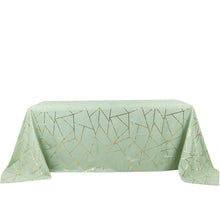 90 Inch x 132 Inch Gold Foil Geometric Pattern on Sage Green Rectangle Polyester Tablecloth