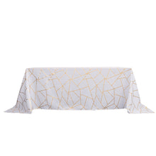 White Tablecloth With Gold Geometric Design 90 Inch x 132 Inch Polyester