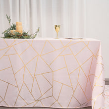90x156 Inch Rectangle Polyester Tablecloth Rose Gold With Gold Foil Geometric Design