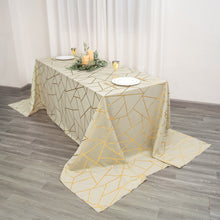 Rectangle Tablecloth 90 Inch x 156 Inch Beige Polyester With Gold Foil Design