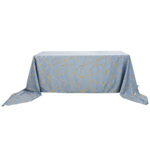 90 Inch x 156 Inch Dusty Blue Tablecloth Polyester With Gold Geometric Pattern