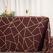 Rectangle Tablecloth In Burgundy Polyester With Gold Foil Design 90 Inch x 156 Inch 