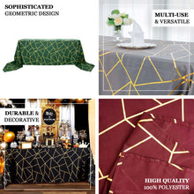 Gold Geometric Design On 90 Inch x 156 Inch Hunter Emerald Green Polyester Rectangle Tablecloth