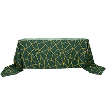 Rectangle Hunter Emerald Green Tablecloth Polyester With Gold Geometric Pattern 90 Inch x 156 Inch 