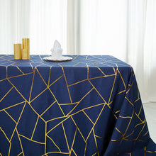 Rectangle Tablecloth In Navy Blue With Gold Foil Geometric Design 90x156 Inches Polyester 
