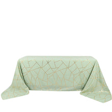 Sage Green 90 Inch X 156 Inch Rectangle Polyester Tablecloth In Gold Foil Geometric Design