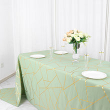 90 Inch X 156 Inch Sage Green Rectangle Polyester Gold Foil Geometric Pattern Tablecloth