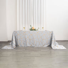 Gold Foil Geometric Pattern On Silver Rectangle 90 Inch x 156 Inch Tablecloth