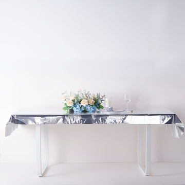 Create a Glamorous Tablescape with the Silver Metallic Foil Rectangle Tablecloth