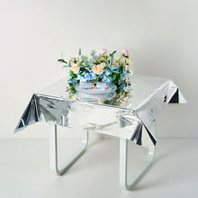 Silver Metallic Foil Square Tablecloth, Disposable Table Cover