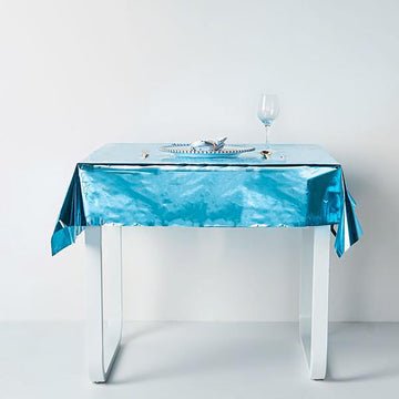 Turquoise Metallic Foil Square Tablecloth: Add Elegance to Your Event