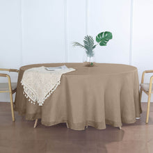 Taupe Round Tablecloth Of 108 Inch Diameter In Linen With Slubby Texture
